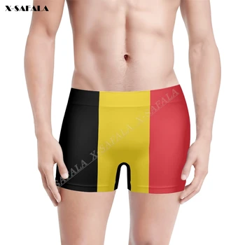 Bélgica Bandeira de Impressão 3D Respirável Masculino dos Homens Cuecas sem costura, Shorts de Calça Elástica de Alta Sunga de Praia SwimmingTrunks