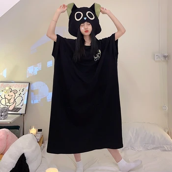 Verão As Mulheres Pijama Nightdress Do Cartoon Anime Kigurumis Adultos Coreano Femme Pijamas Sleepshirts Roupas De Lazer Em Casa Vestido De Roupas