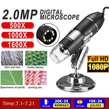 0-1600X 2MP 3 Em 1 USB Tipo C LED Ajustável Microscópio de Bolso Microscópio Digital Portátil de Interface de Elétrons 8 LEDs de Suporte