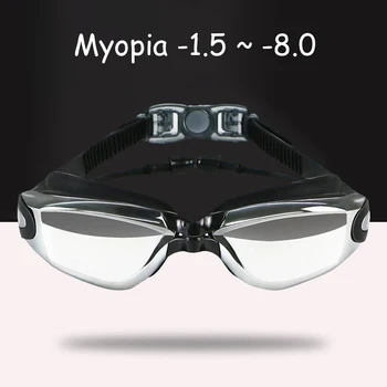 -1.5~ -8.0 Adultos Miopia Galvaniza de Natação Óculos de proteção Anti-fog de Dioptria de Natação Óculos com Tampão de Esportes de Água Óculos para Homens