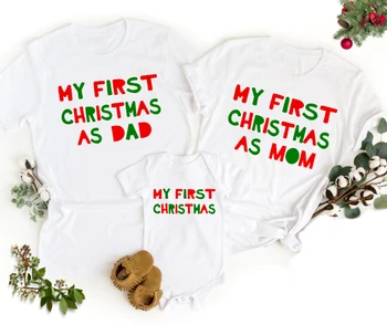 1 Pcs Meu Primeiro Natal Como Papai Mamãe Família de Natal Correspondente a T-shirt de Romper do Bebê Infantil de Recém-nascidos Bodysuit Roupas Gráfico Roupas Tee