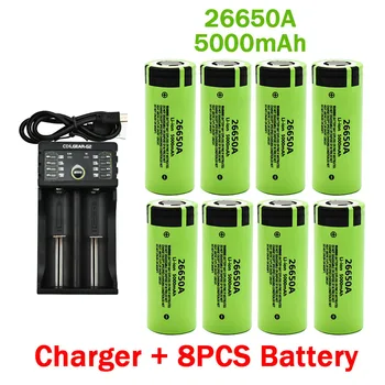 100% Novo de alta qualidade Original 26650 bateria de 5000mAh 3,7 V 50A de iões de lítio recarregável para 26650A lanterna LED+carregador