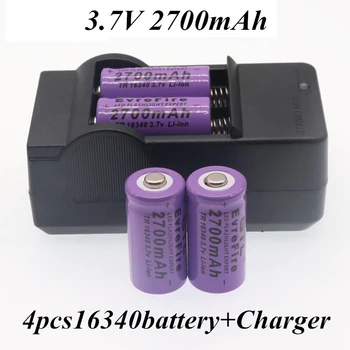 100% Novo original 16340 Bateria CR123A 16340 2700mAh Bateria 3.7 V bateria de Li-ion Bateria Recarregável+16340Charger