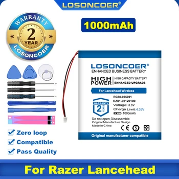 100% Original LOSONCOER 1000mAh Para Razer Lancehead RZ01-02120100 RC30-025701 Bateria Para Razer Lancehead Gaming Mouse sem Fio