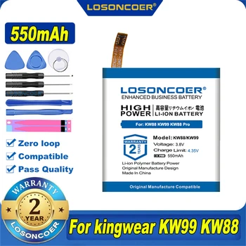 100% Original LOSONCOER KW88 KW99 Pro 550mAh Bateria Para kingwear Smart Watch KW88 KW99 KW88 Pro Baterias +Dom ferramentas +adesivos
