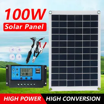 100W Flexível Painel Solar 12V Carregador de Bateria Duplo USB Com 10-100A Controlador de Células Solares Banco de Potência para o Carro do Telefone Iate RV