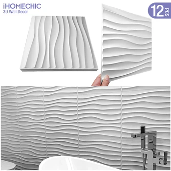 12pcs 30cm Decorativos de Parede em 3D Painel de onda Design de Diamante Não plástico auto-adesivo telhas 3D adesivo de parede quarto de Banho papel de parede