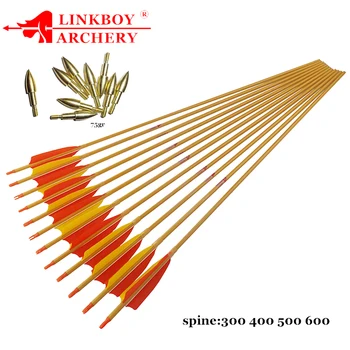 12pcs Linkboy de tiro com Arco de Carbono Seta Hastes de Bambu de Pele Spine300 400 500 600 ID6.2mm 4