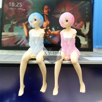 14CM Rem Ram Figura Anime Re:a Vida Em Um Mundo Diferente De Zero Ram Rem Sentar PVC Ação de cobrança Modelo Figura Brinquedos Bonecas