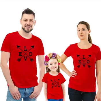 1PC AMOR Seta Dia dos Namorados de Família Roupas de Pais e Filhos Vermelhos Família Correspondência Camiseta dia dos Namorados Família t-shirts da Moda