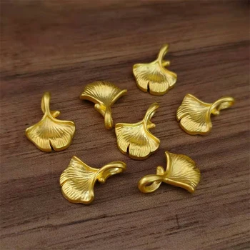1pcs Puro 24K 999 Ouro Amarelo Mulheres 3D Ginkgo Biloba Pingente de 0,1-0,2 g