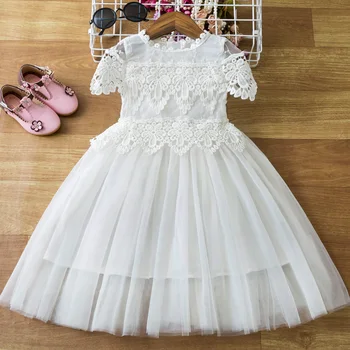 2-8 Anos Meninas de Vestidos de Verão, Flor Elegante Crianças Princesa da Festa o Vestido Branco para o Casamento, Aniversário, Bebê Comunhão Traje