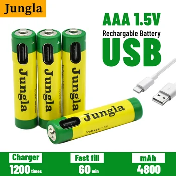 2023 Alta capacidade 1,5 V AAA 4800 mWh USB bateria recarregável li-ion bateria para controle Remoto de mouse sem fio + Cabo