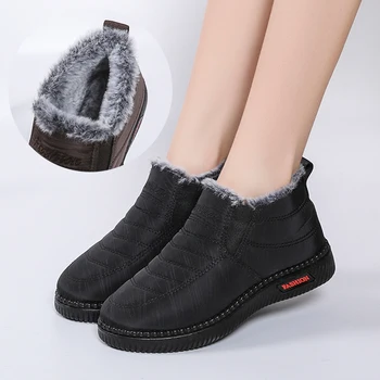 2023 Nova Moda Impermeável Botas de Neve para as Mulheres Slip-On Grosso de Pelúcia Tornozelo Botas de Mulher Exterior antiderrapante Quente Sapatos de Inverno