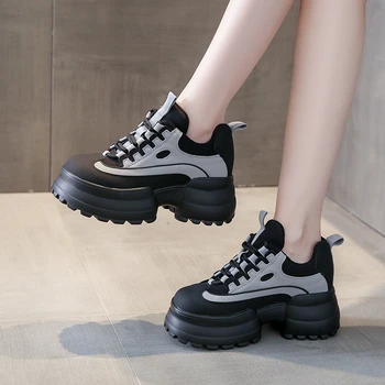 2023 Primavera, Outono, as Mulheres Sapatos Desportivos da Moda de Todos-correspondência de Sapatos femininos do Dedo do pé Redondo de Espessura Inferior Lace-up de Mulheres Sapatas Vulcanized