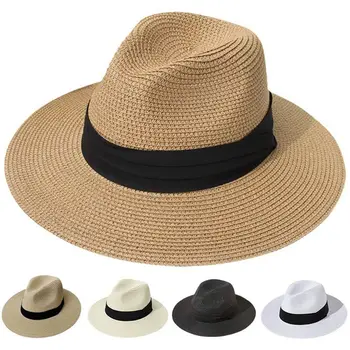 2023 novo Womens Verão Panamá Chapéus de Palha de Aba Larga Chapéu de Sol o Chapéu Para os Homens a Moda UPF Proteção UV Fedoras Pac Para Viagens