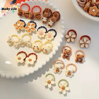 20pcs/set Bebê Bonito Elástico Faixas de Cabelo Cor de Café Urso Floral Cabelo Corda Cabelo Empate para Crianças de Acessórios de Cabelo para Bebê Meninas