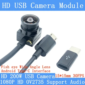 2MP Full HD Fsheye Grande Angular de 30FPS Alta Velocidade do USB do Módulo da Câmera 1080P Mini CCTV Webcam Android-Tipo C Suporte de Interface de Áudio