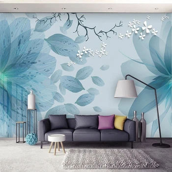 3D personalizado Mural de papel de Parede Moderno e Simples de Blues Flor Borboleta TV da Sala de estar de plano de Fundo de Papéis de Parede Papel De Parede Decoração da Casa