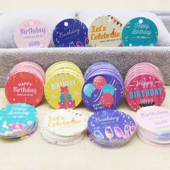 3cm Vamos celebrar jóias presentes decoração tag Feliz aniversário bebê mostram presentes pacote de etiquetas de doces presentes quebra automática de tag