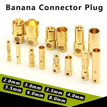 40pcs/série Ouro Bala de Banana Conector da tomada 2,0 mm e 3,0 mm 3,5 mm 4,0 mm 5.5 mm 6,0 mm 8,0 MM para ESC Lipo RC bateria Velas (20 par)