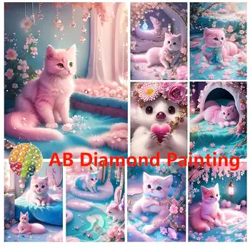 5d Diy Diamante Pintura Gato Bonito Bordado Mosaico de Animais de Flores em Ponto Cruz Kit Quadrado/redondo de pedra de Strass de Cristal DIY S638