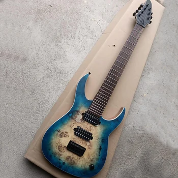 7 Cadeias de Blue Ash Guitarra com Burl Folheado de Bordo em Rosewood Personalizável