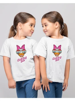 A Disney da Margarida dos desenhos animados do Pato de Impressão de T-Shirt Bebê Óculos de sol Série de Manga Curta de Verão ao ar livre Meninas Gêmeas Correspondência de Topo da T-shirt