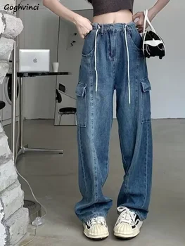 A Wide Leg Jeans Mulheres S-3XL American Retro Lavado Branqueada de Alta Moda de Rua Faculdade de Personalidade Chique Primavera Simples de Todos-jogo