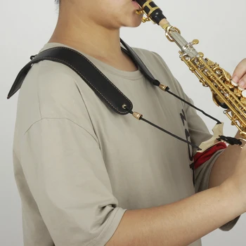 Ajustável Saxofone Sax Cinta de Couro Dupla Alça de Ombro e Cinto de segurança Com Gancho de Metal para Alto/Tenor/Soprano Sax Acessórios