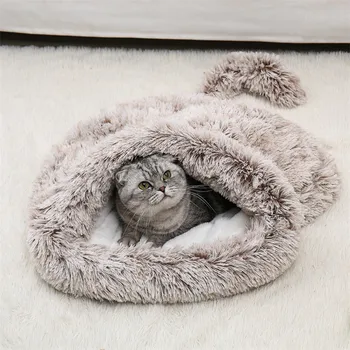 Animal de estimação Ninho de Pelúcia Inverno Quente Permeável Semi Fechado Cachorro Saco de Dormir de Alto Luxo Confortável Colchão para Gatos Almofada Cão
