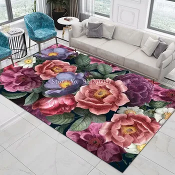 As Plantas de flor Impresso Tapete para sala, Quarto, Cozinha Computador de Mesa e cadeira, tapete Decoração de Casa de Tapete Lavável