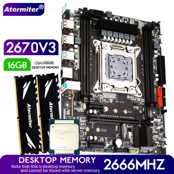 Atermiter D4 DDR4 placa-Mãe Conjunto com o Xeon E5 2670 V3 LGA2011-3 CPU 2pcs X 8 GB = 16GB 2666MHz DDR4 Trabalho de Memória RAM