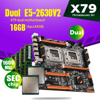 Atermiter X79 CPU Dual placa-Mãe Conjunto Com 2 × Xeon E5 2630 V2 E5 2630V2 4 × 4GB = 16GB 1600MHz PC3 12800 DDR3 ECC REG Memória