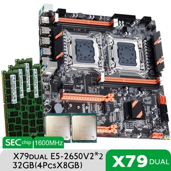 Atermiter X79 CPU Dual placa-Mãe Conjunto com 2 × Xeon E5 2650 V2 E5 2650V2 4 × 8GB = 32GB 1600MHz PC3 12800 DDR3 ECC REG Memória