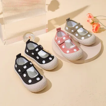 Bebê de Sapatos de Lona de Primavera Novas Crianças Único Sapatos de Sola Macia e Confortável de Bolinhas Casual Sapatos para Meninos e Meninas