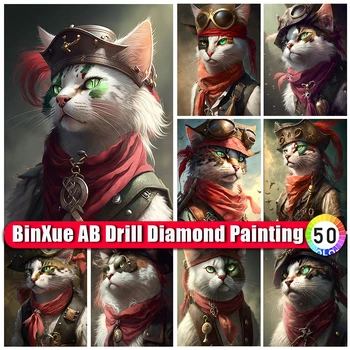 BinXue 2023 Nova 5D DIY Zíper do Saco de Gato do Pirata AB Diamante Pintura Kit de Animais em Ponto Cruz feitos à mão Mosaico de Decoração Presentes