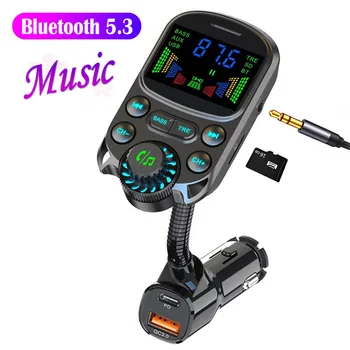 Bluetooth 5.3 Carro Transmissor FM sem Fio de Rádio do Adaptador de entrada Aux Suporta PD QC3.0 Carregamento Rápido Agudos Carro MP3 Player