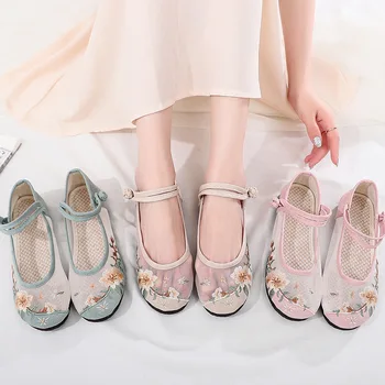 Bordado Sapatos de Tecido de Malha por Baixo do círculo superior da Cabeça Macia Único Plano Tendência Versátil Sapatos femininos Zapatos De Mujer Verano