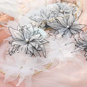 Bordados 3D, Grandes Flores de Tecido, Laço de Fita Apliques feitos à mão Diy Esferas Caimento do Vestido de Casamento de Costura, Artesanato, Vestuário, Decoração