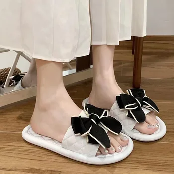 Bowknot 2023 Novos Sapatos femininos Macio, com solado de Chinelos em Casa Sapatas antiderrapante Plana Sapatos para Senhora