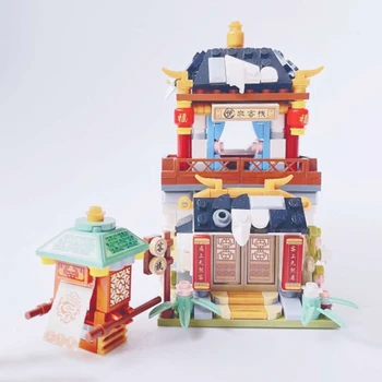 Brinquedos para Crianças de Modelo 3D DIY Mini Blocos de Tijolos de Construção Rua da Cidade de Chinatown Tavern Hotel Pousada Estalagem Loja Arquitetura