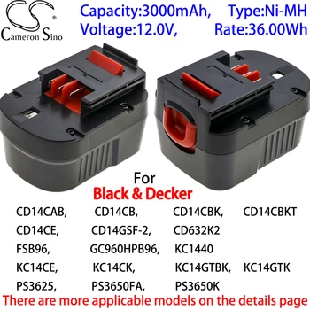 Cameron Sino Ni-MH bateria 3000mAh 12.0 V para a Black & Decker XD1200K,XTC12IK,XTC12IKH,CD1402K2,CD140GK,CD140GK2,CD140GKR,CD14CA