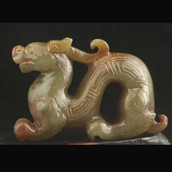 China antiga Natural hetian Jade Mão Esculpida estátua de dragão pingente #28