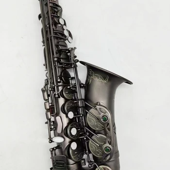 Clássico 802 Profissional saxofone Alto E Tons de Preto Níquel Ouro Fosco Instrumento Musical Mão Gravura Profunda de Ouro Padrão