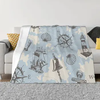 Cobertor De Flanela Primavera, Outono Vintage Náutico E Do Mar Padrão De Mapa Quente Lança Para O Inverno De Roupa De Cama