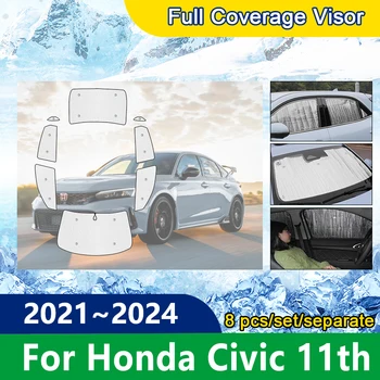 Cobertura completa Chapéus-de-sol Para Honda Civic 11 Gen FE 2021 2022 2023 2024 Limousine Viseira de Sol do Lado do Windows pára-brisa Almofada de Acessórios para carros