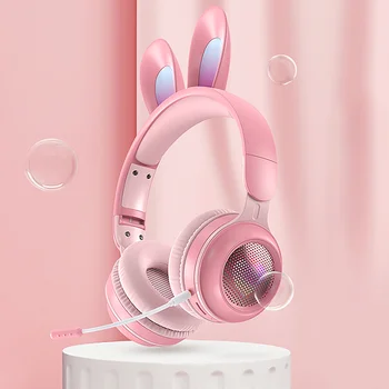Coelho de Ouvido Bluetooth Fone de ouvido Fones de ouvido Piscando Estéreo sem Fio Dobrável Jogo com Microfone Fone de ouvido de Telefone Dom Crianças