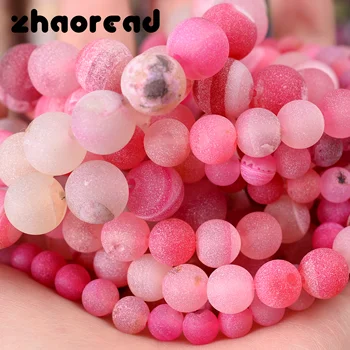 Cor-de-rosa Matte Agates Pedra de Esferas 6 8 10 milímetros Natural Rodada Fosco Espaçador Miçangas para Fazer Jóias DIY Pulseira Colar Acessórios