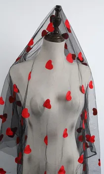 Corações vermelhos Net Tecido Leve e Suave Laço de Malha para Vestir a Fazer DIY Artesanato em Costura Vendidos Pelo Estaleiro (91cm)
